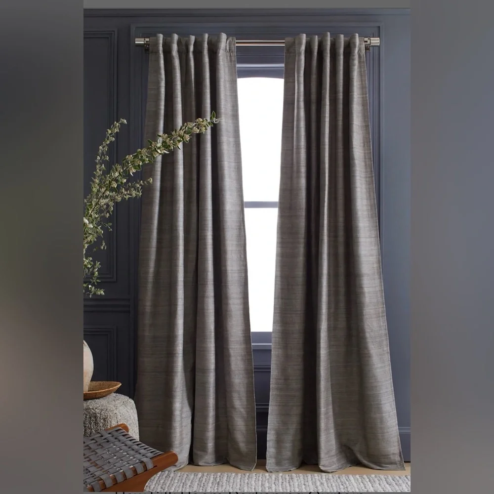 NWOT Quince Raw Silk Room Darkening Curtain in Grey 84”L x 48”W